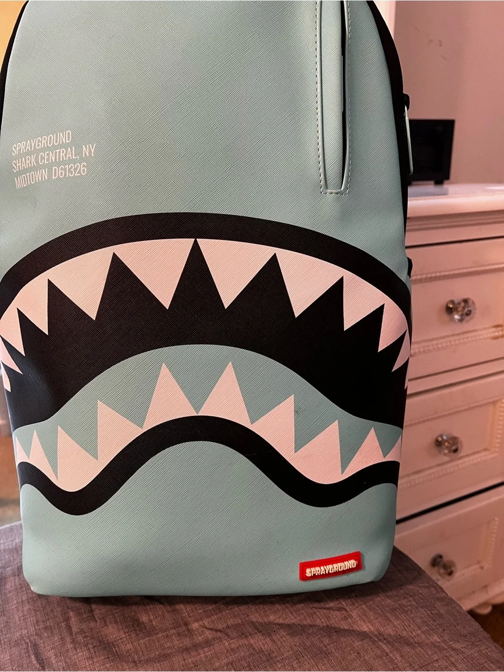 Sprayground Mint Green and Black Shark Jaw Backpack